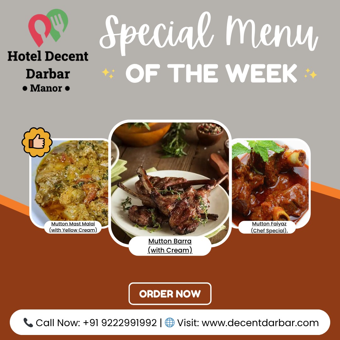 Special Menu of the Week – Only at Hotel Decent 
