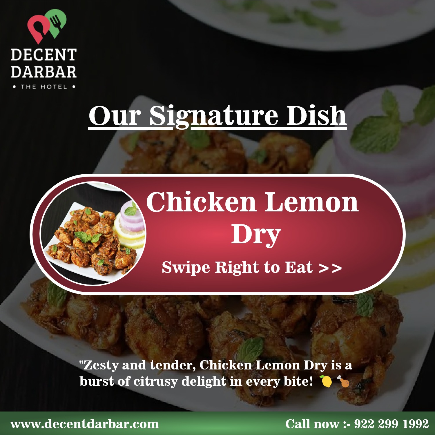 "Savor the zest of Dry Chicken Lemon at Darbar Dha